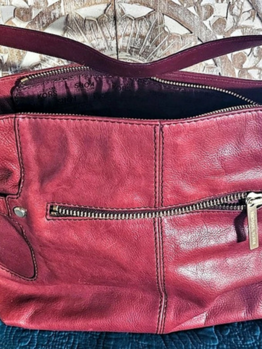 Michael Kors Leather Shoulder Bag in Burgundy